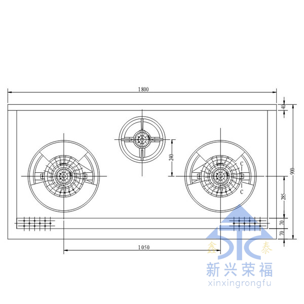 三眼中餐灶尺寸圖（頂）